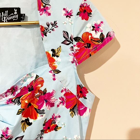 Hell Bunny Dress Vintage Inspired Tropical Floral Print Cap Sleeve Dress size L - Picture 12 of 12